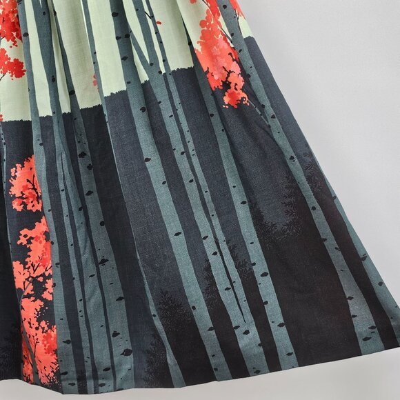 J. Peterman Midi Skirt 12 Wool Lined Pleated Tree Print Gray Red Preppy Fairy - Picture 5 of 12